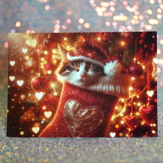 SALE - Weihnachtskatze - Grußkarte 5er Pack